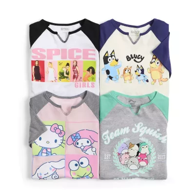 Little & Big Kid Girls Split Crew Neck Short Sleeve Regular Fit Hello Kitty Graphic T-Shirt