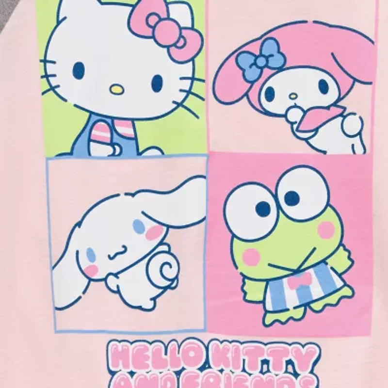 Little & Big Kid Girls Split Crew Neck Short Sleeve Regular Fit Hello Kitty Graphic T-Shirt