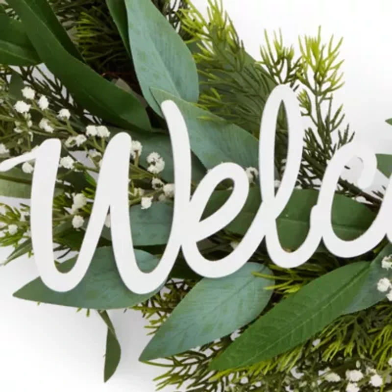 Linden Street 24in Welcome Mixed Evergreen Wreath