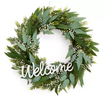 Linden Street 24in Welcome Mixed Evergreen Wreath