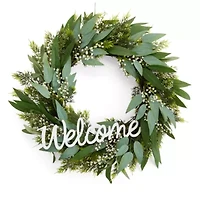 Linden Street 24in Welcome Mixed Evergreen Wreath