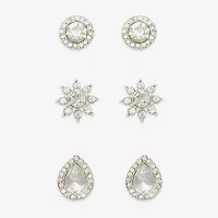 Mixit Silver Tone Stud Womens Cubic Zirconia Hypoallergenic 3 Pair Earring Set