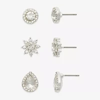 Mixit Silver Tone Stud Womens Cubic Zirconia Hypoallergenic 3 Pair Earring Set