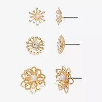 Mixit Gold Tone Stud Womens Glass Flower Hypoallergenic 3 Pair Earring Set