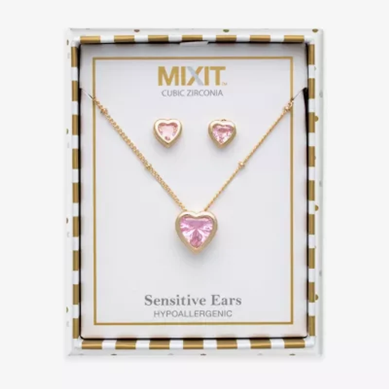 Mixit Womens Cubic Zirconia Heart Hypoallergenic 3-pc. Jewelry Set