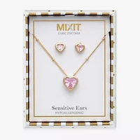Mixit Womens Cubic Zirconia Heart Hypoallergenic 3-pc. Jewelry Set