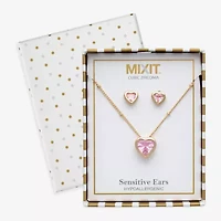 Mixit Womens Cubic Zirconia Heart Hypoallergenic 3-pc. Jewelry Set
