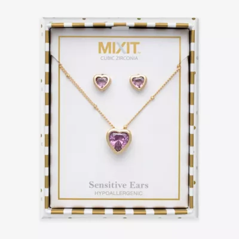 Mixit Womens Cubic Zirconia Heart Hypoallergenic -pc. Jewelry Set
