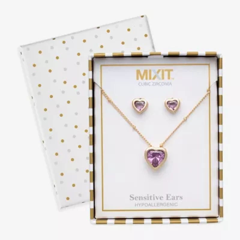 Mixit Womens Cubic Zirconia Heart Hypoallergenic -pc. Jewelry Set