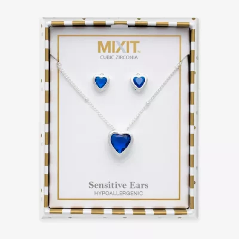 Mixit Womens Cubic Zirconia Heart Hypoallergenic 3-pc. Jewelry Set
