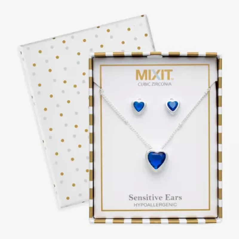 Mixit Womens Cubic Zirconia Heart Hypoallergenic 3-pc. Jewelry Set