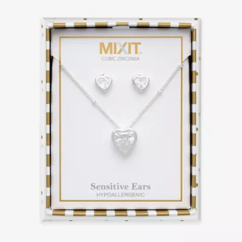 Mixit Womens Cubic Zirconia Heart Hypoallergenic 3-pc. Jewelry Set