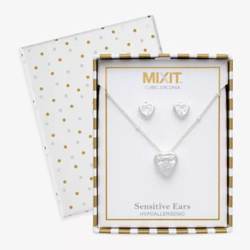 Mixit Womens Cubic Zirconia Heart Hypoallergenic 3-pc. Jewelry Set