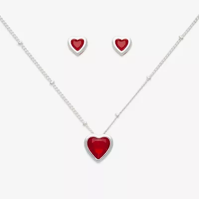 Mixit Womens Red Cubic Zirconia Heart Hypoallergenic 3-pc. Jewelry Set