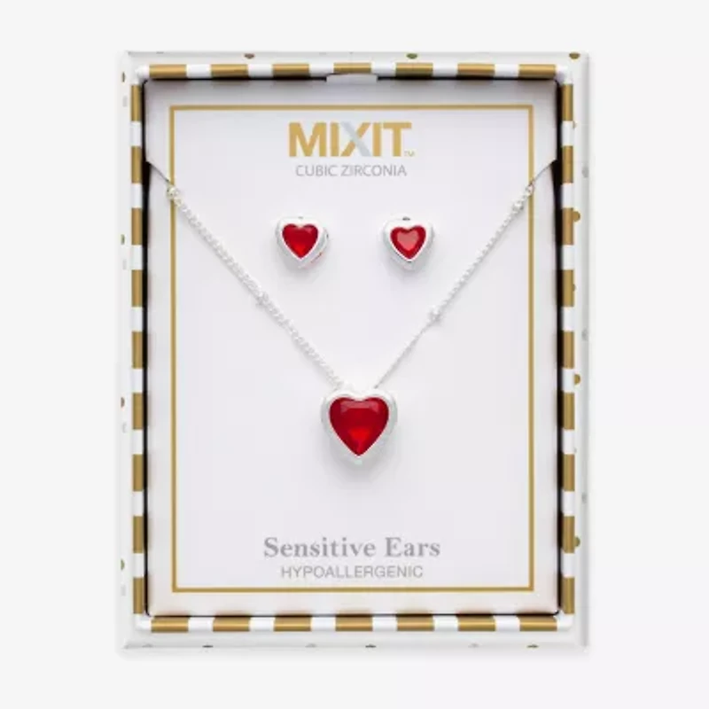 Mixit Womens Red Cubic Zirconia Heart Hypoallergenic 3-pc. Jewelry Set