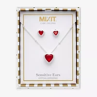 Mixit Womens Red Cubic Zirconia Heart Hypoallergenic 3-pc. Jewelry Set