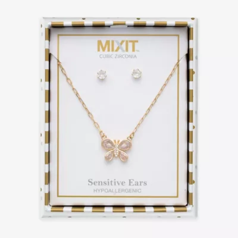 Mixit Womens Cubic Zirconia Butterfly Hypoallergenic 3-pc. Jewelry Set