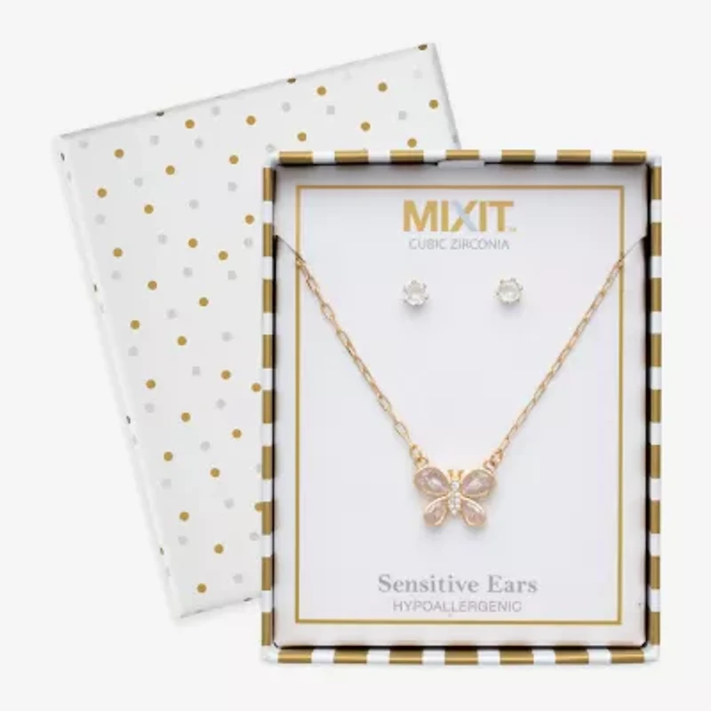 Mixit Womens Cubic Zirconia Butterfly Hypoallergenic 3-pc. Jewelry Set