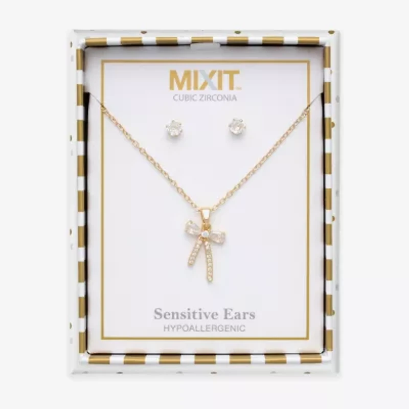 Mixit Womens Cubic Zirconia Bow Hypoallergenic 3-pc. Jewelry Set