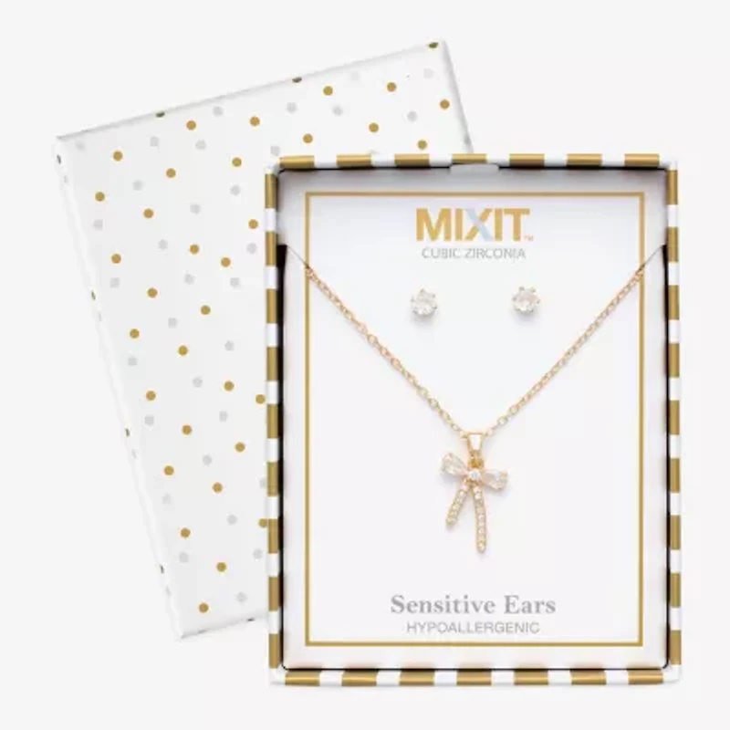 Mixit Womens Cubic Zirconia Bow Hypoallergenic 3-pc. Jewelry Set