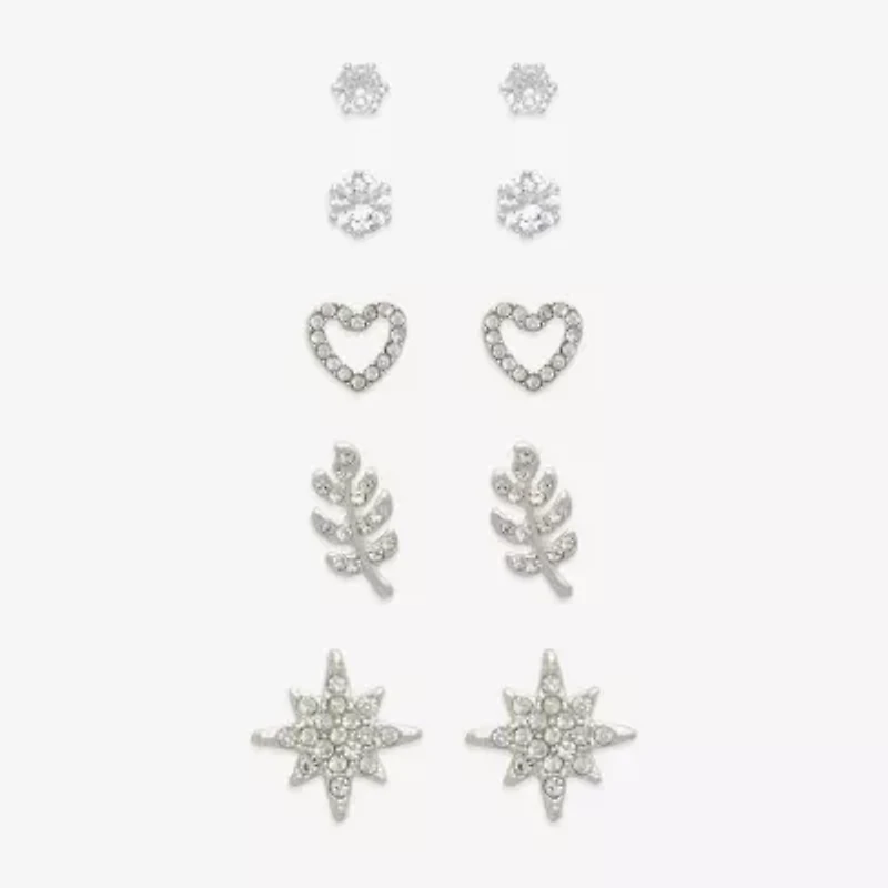 Mixit Womens Cubic Zirconia Heart Hypoallergenic 5 Pair Earring Set