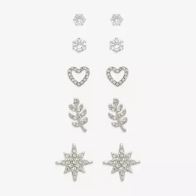 Mixit Womens Cubic Zirconia Heart Hypoallergenic 5 Pair Earring Set