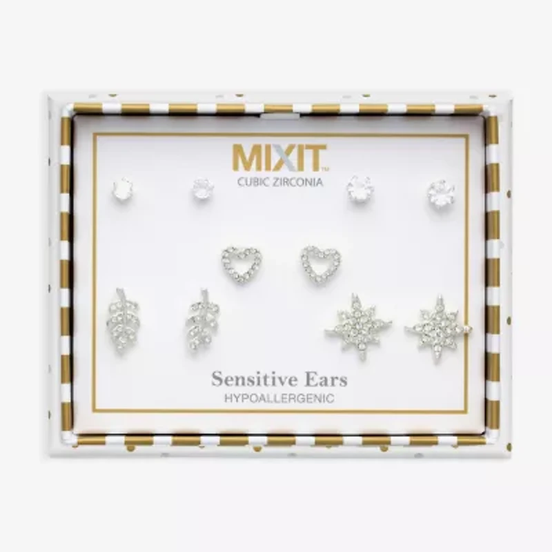 Mixit Womens Cubic Zirconia Heart Hypoallergenic 5 Pair Earring Set