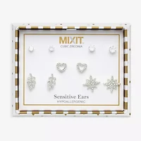Mixit Womens Cubic Zirconia Heart Hypoallergenic 5 Pair Earring Set