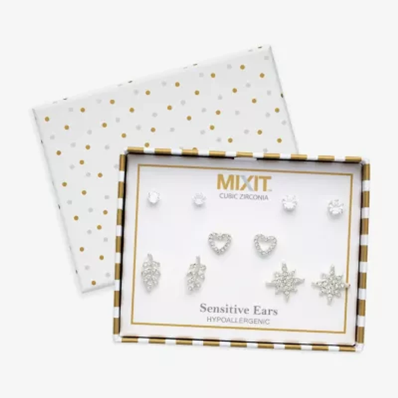 Mixit Womens Cubic Zirconia Heart Hypoallergenic 5 Pair Earring Set