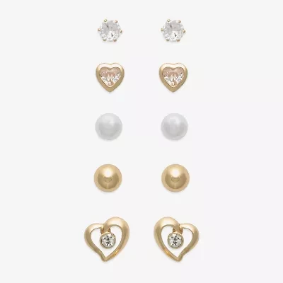 Mixit Womens Cubic Zirconia Heart Hypoallergenic 5 Pair Earring Set