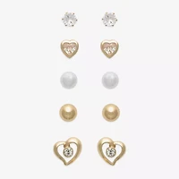 Mixit Womens Cubic Zirconia Heart Hypoallergenic 5 Pair Earring Set