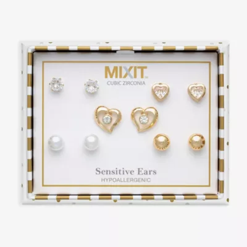 Mixit Womens Cubic Zirconia Heart Hypoallergenic 5 Pair Earring Set