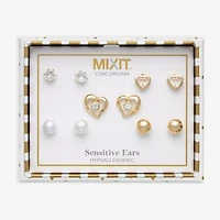 Mixit Womens Cubic Zirconia Heart Hypoallergenic 5 Pair Earring Set