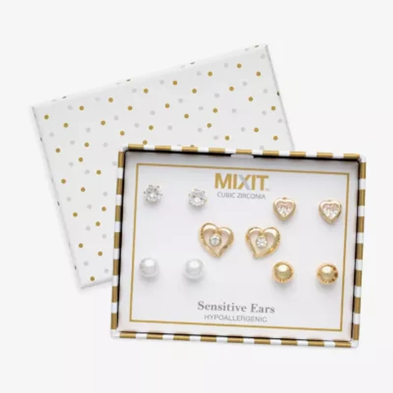 Mixit Womens Cubic Zirconia Heart Hypoallergenic 5 Pair Earring Set