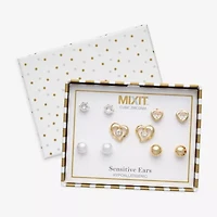 Mixit Womens Cubic Zirconia Heart Hypoallergenic 5 Pair Earring Set