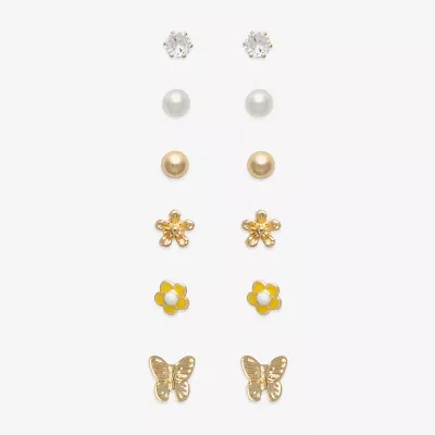 Mixit Womens Cubic Zirconia Butterfly Hypoallergenic 6 Pair Earring Set