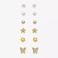 Mixit Womens Cubic Zirconia Butterfly Hypoallergenic 6 Pair Earring Set