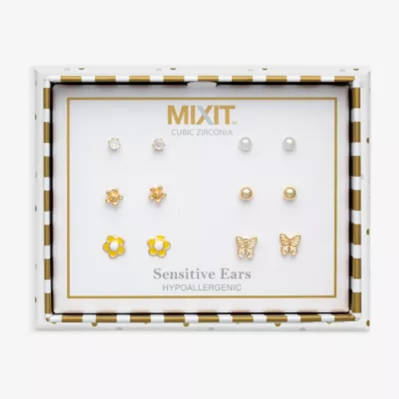 Mixit Womens Cubic Zirconia Butterfly Hypoallergenic 6 Pair Earring Set
