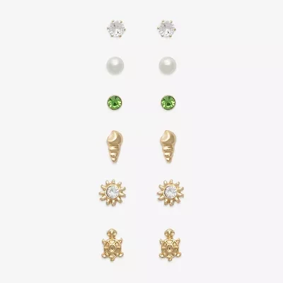 Mixit Turtle Womens Cubic Zirconia Hypoallergenic 6 Pair Earring Set