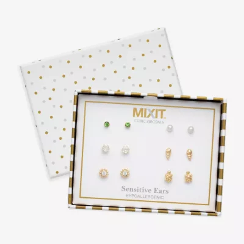 Mixit Turtle Womens Cubic Zirconia Hypoallergenic 6 Pair Earring Set