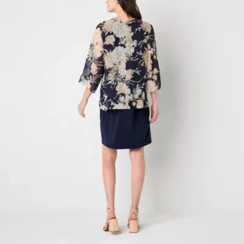 Sandra Darren Womens Floral Jacket Dress