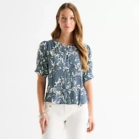 Liz Claiborne Womens Tall Crew Neck Short Sleeve Blouse