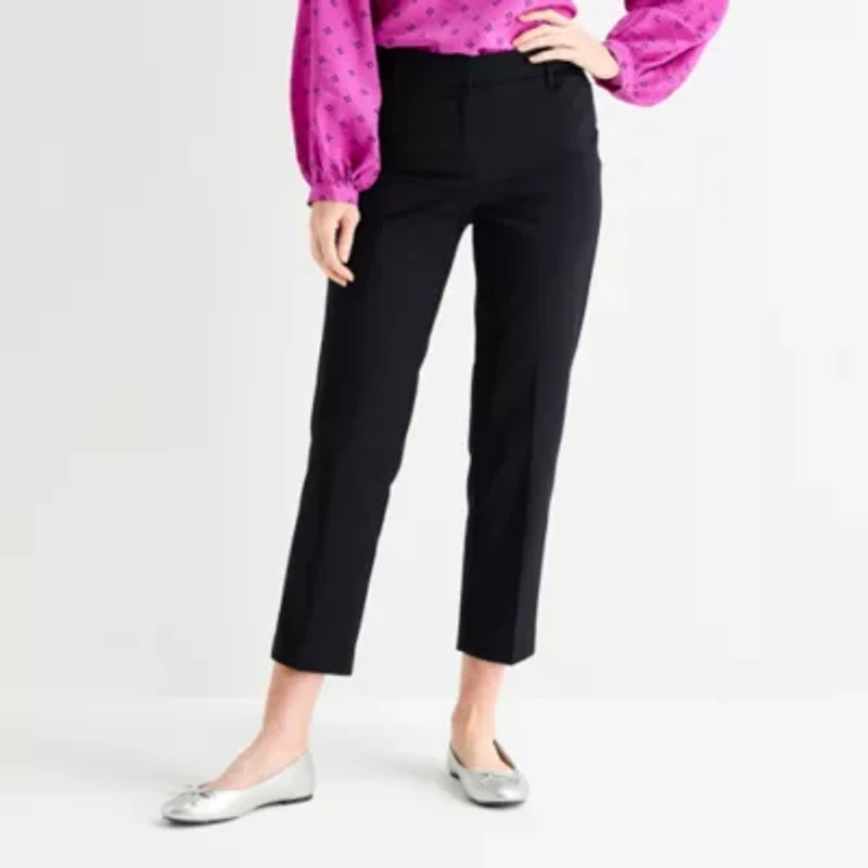 Liz Claiborne Emma Cotton Sateen Womens Tall Easy-on + Easy-off Seated Wear Ankle Mid Rise Pant