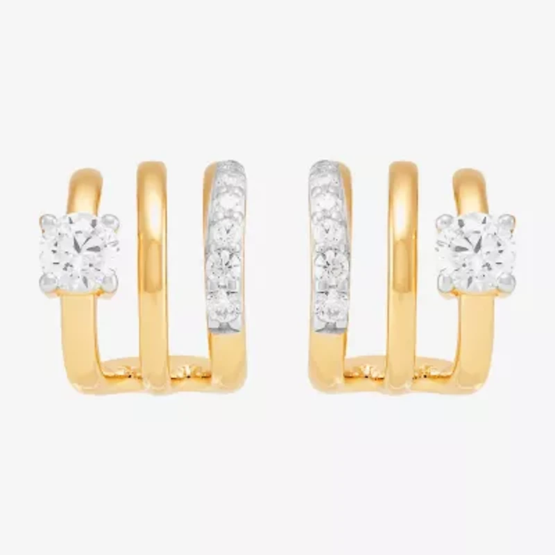 Silver Addiction Womens White Cubic Zirconia 14K Gold Over Silver Hoop Earrings