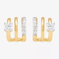 Silver Addiction Womens White Cubic Zirconia 14K Gold Over Silver Hoop Earrings