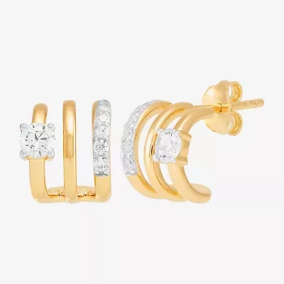 Silver Addiction Womens White Cubic Zirconia 14K Gold Over Silver Hoop Earrings