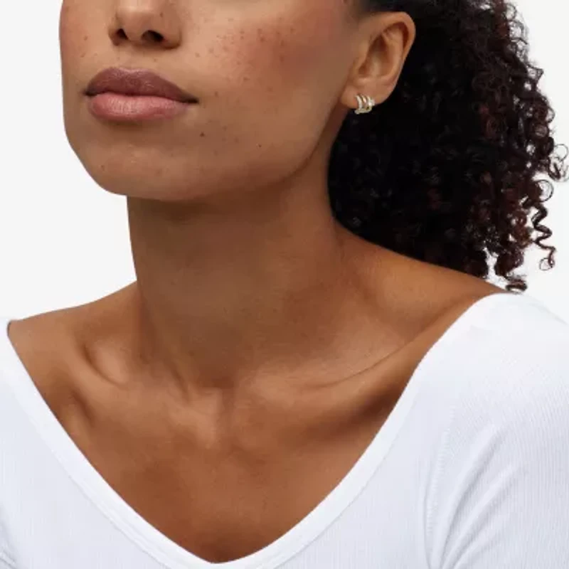 Silver Addiction Womens White Cubic Zirconia 14K Gold Over Silver Hoop Earrings