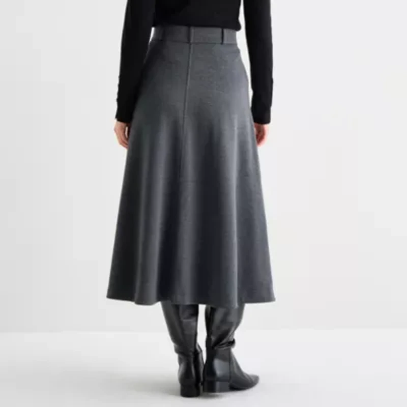 Liz Claiborne Womens Petite Mid Rise Midi A-Line Skirt