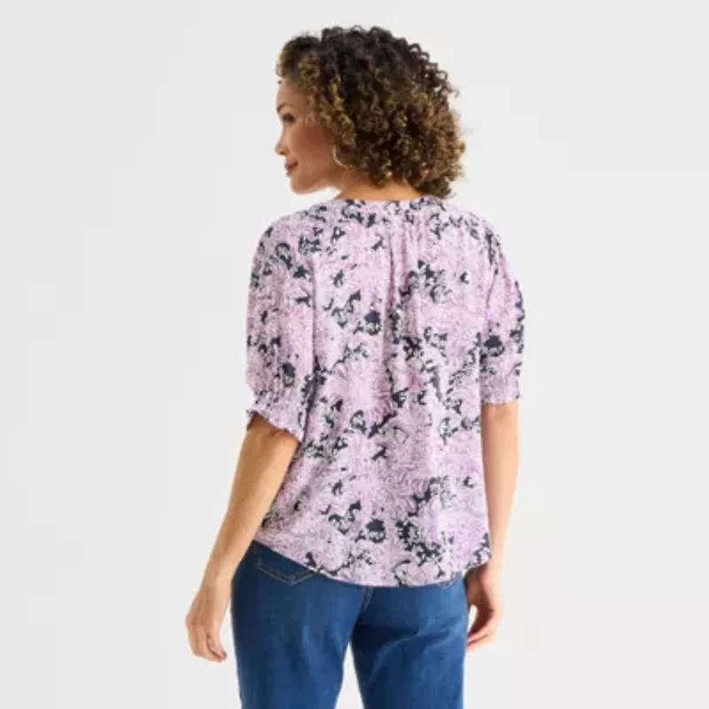 Liz Claiborne Womens Crew Neck Short Sleeve Blouse
