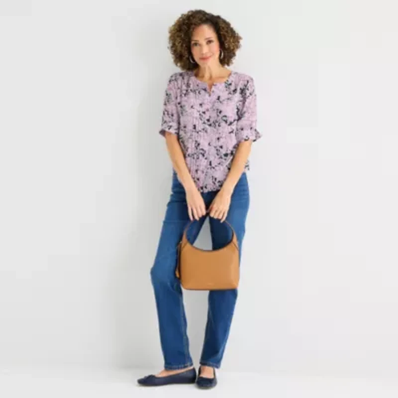 Liz Claiborne Womens Crew Neck Short Sleeve Blouse
